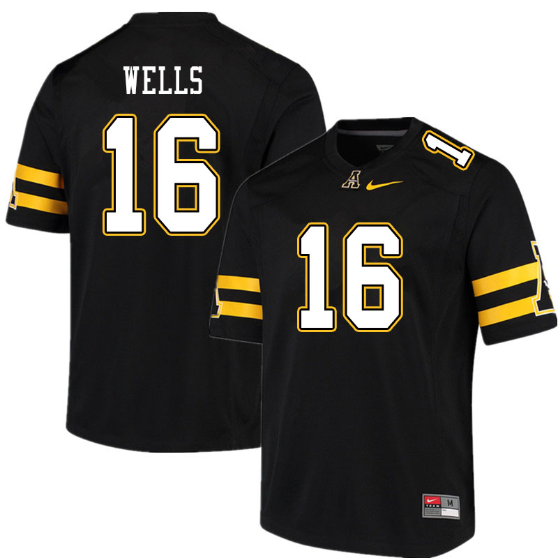 Men #16 Christian Wells Appalachian State Mountaineers College Football Jerseys Sale-Black